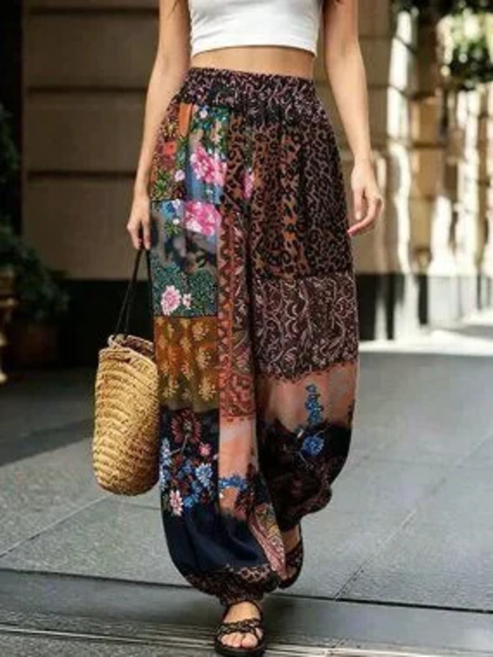 ZARA Multicolor Boho Women's Casual Drawstring Lantern Pants